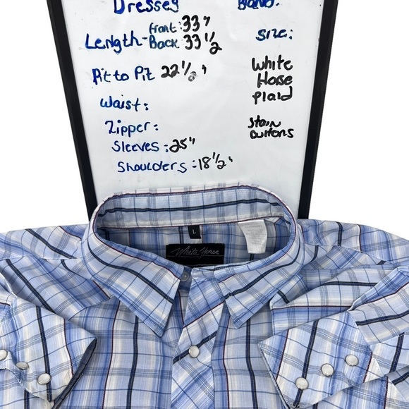 White Horse Mens Blue Plaid Western Pearl Snap Buttons Long Sleeve Shirt Large - Picture 7 of 11
